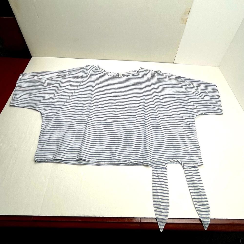 BeachLunchLounge Blue White Nautical Striped Short Sleeve Top SZ XL *FLAWED